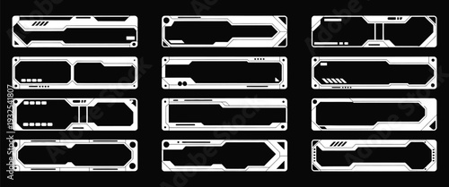 Cyberpunk Decoration Frame Collection Featuring Futuristic Sci Fi UI Borders, High Tech Interface Panels, Neon Digital Elements and Modern Technology Layout Templates for Gaming and Creative Design