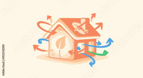 House with arrows indicating energy efficiency.