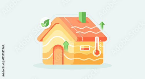 Small orange house with green chimney.