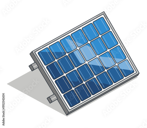 A detailed illustration of a single solar panel with blue cells, designed for generating clean energy.