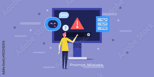 Prompt mistakes, user and chatbot results in prompt engineering error, visual notification on AI system dashboard.