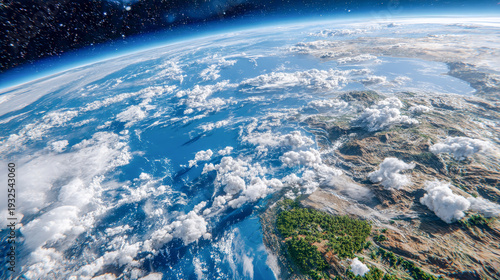 Exploring the beauty of Earth from space with breathtaking oceans and clouds illuminated by distant stars in the deep cosmos