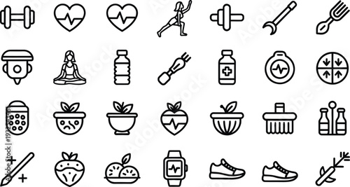 Set of 25 fitness and nutrition icons vector