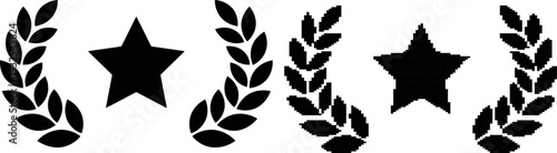 Black laurel wreath and star emblem design on transparent background