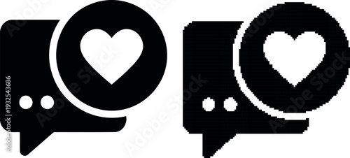 Three black heart shaped speech bubbles in a row on transparent background