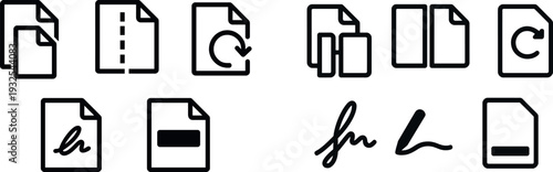 A collection of distinct document icons showcasing functions like duplication, resizing, rotation, and customization in a digital workspace during the day.