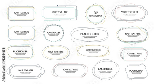 Collection of various decorative frames and borders with text placeholders for design elements.