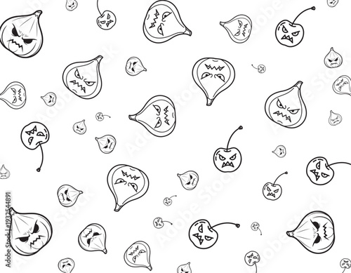 Hand-drawn Fruits and Leaves Pattern with Various Expressions