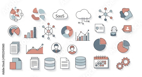 Collection of data analysis and business intelligence icons for various concepts.