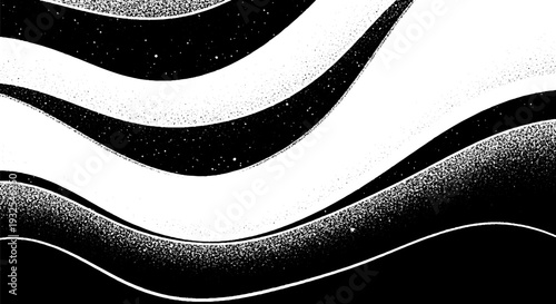 Monochromatic abstract pattern of black and white wavy lines with a grainy texture, evoking a sense of depth and motion.
