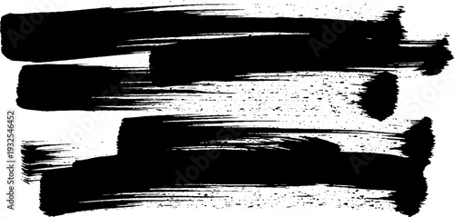 Abstract graphic element of bold black ink splatters and strokes, grunge texture background for design