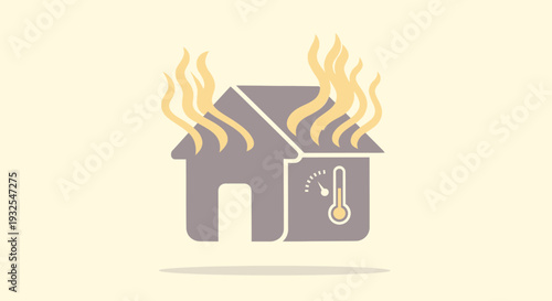 Burning house with flames rising.