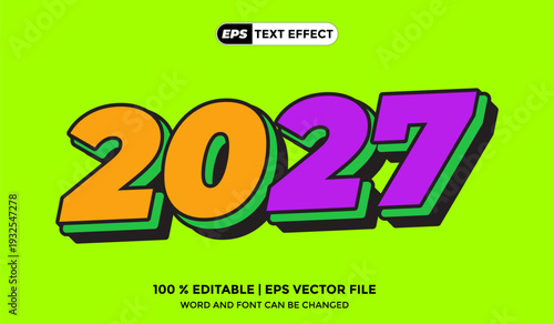 2027 Text Effect 3D Design Vector EPS Colour Full Template