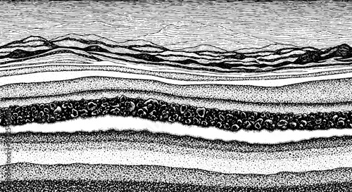 Detailed cross-section of geological strata showing rock, sand, and erosion patterns