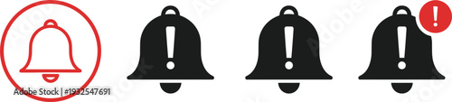 Notification bell icon set with alert symbols reminder alarm message sign vector illustration collection