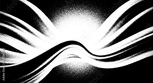 Abstract black and white flowing waves with grainy texture, energetic motion background, modern design