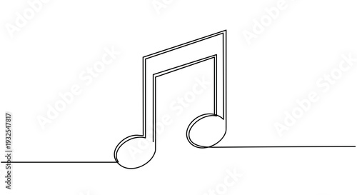 Monoline illustration of a music note on a transparent background with elegant lines and minimalistic design emphasizing musical creativity and artistic expression