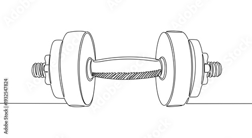 Monoline illustration of a dumbbell weight on a transparent background with simple lines and bold design depicting fitness and exercise equipment for gym enthusiasts