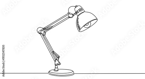 Monoline illustration of a desk lamp with a flexible arm on a transparent background