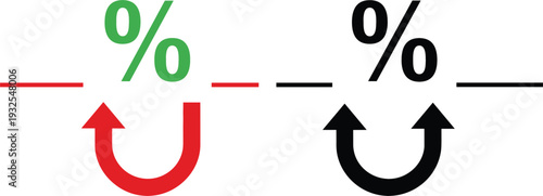 Percent change increase and decrease arrows icon set showing growth decline comparison vector illustration isolated