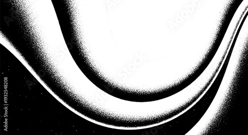 Abstract flowing lines and grainy texture in black and white, elegant minimalist background with smooth curves