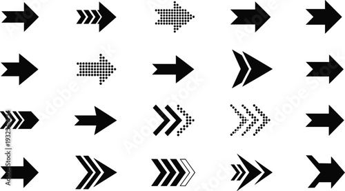 Right arrow icons set with modern direction navigation symbols vector illustration collection isolated