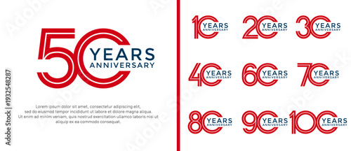 anniversary vector logo set, red and black color can be use for celebration