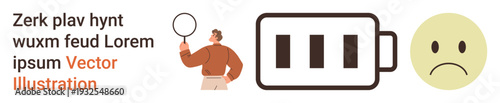 Stress, energy depletion, burnout, fatigue, emotional struggles, work-life balance. A tired person with a balloon, a low battery icon and a sad face. Stress and energy depletion