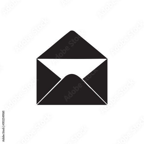 Black Envelope Icon in Simple Flat Design with White Background for Messaging App