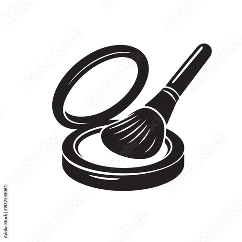 Black Round Pressed Powder Compact Icon with Brush Silhouette