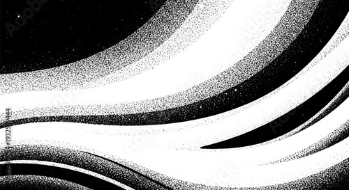 Abstract monochrome swirling bands of stippled texture, creating a dynamic sense of movement and depth on a dark background.