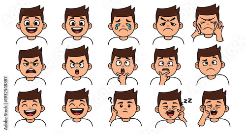 Diverse expressions of a young man showcasing various emotions and feelings.