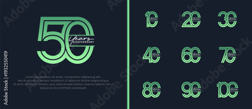 anniversary vector logo set, green color with handwriting can be use for celebration