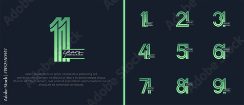 anniversary vector logo set, green color with handwriting can be use for celebration