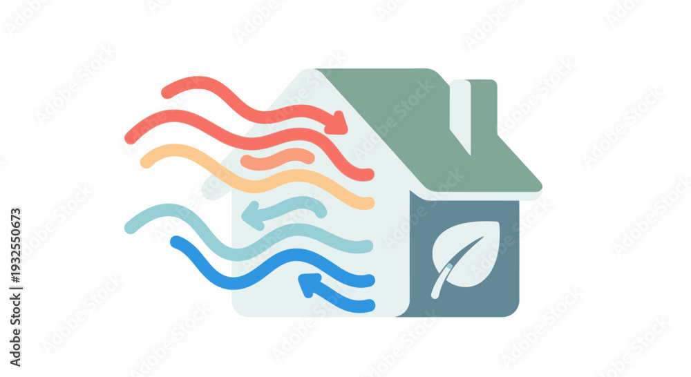 Fototapeta premium House with leaf and wavy lines.