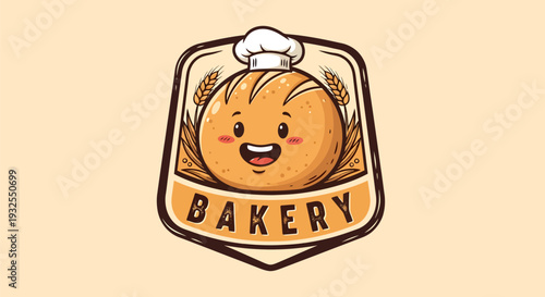 Cute Cartoon Bread Loaf Mascot with Chef Hat for Bakery Logo Design.