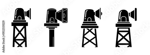 Collection of Siren Tower Icons for Emergency Alert Systems and Public Safety Announcements