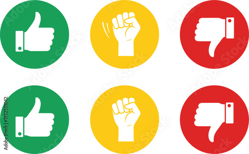 Like dislike and neutral hand gesture icons set with thumbs up down vector illustration collection
