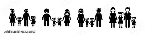 Conceptual illustration depicting diverse family structures, showcasing various parent combinations and child numbers through minimalist stick figures, highlighting the concept of family variety