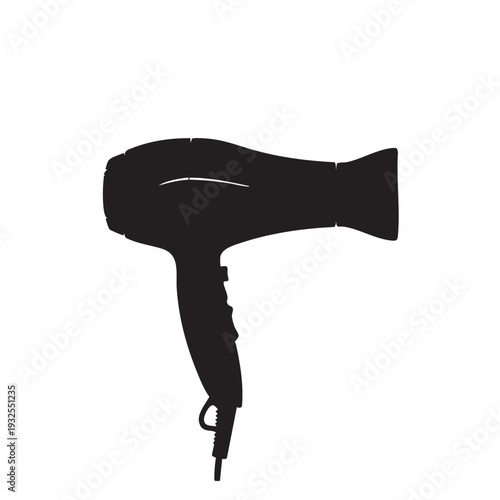 Hair Dryer Silhouette in Modern Minimalist Style with High Contrast Black Color on White Background for Salon Advertising