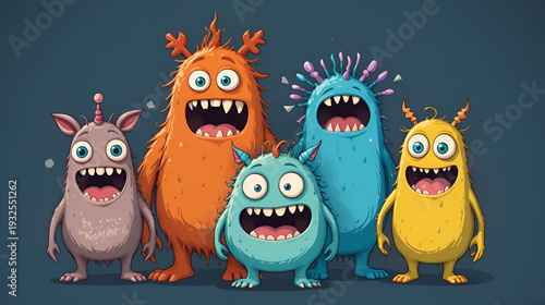 Funny monsters with different expressions. Vector illustration for your design.
