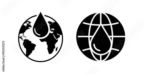 A conceptual set of graphic icons symbolizing the profound importance of global water resources for environmental sustainability, conservation, and planetary well-being
