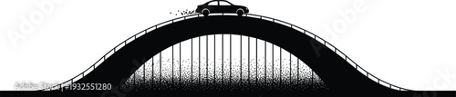 bridge, car, silhouette, travel, transportation, vector, illustration, isolated, arch, engineering, architecture, highway, journey, road, sedan