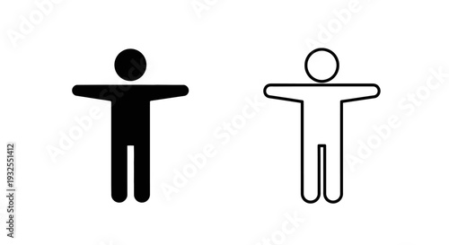 Set of 2 Human Figure Icons Vector: Black Solid and Outline Stickman Symbols for People, User, or Person Representation