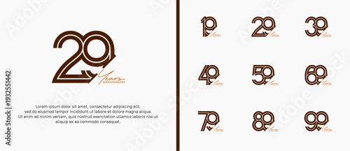 anniversary vector logo set, brown color and orange handwriting can be use for celebration