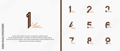anniversary vector logo set, brown color and orange handwriting can be use for celebration