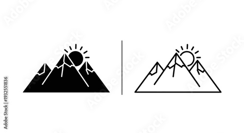 Mountain sunrise silhouette icons Vector