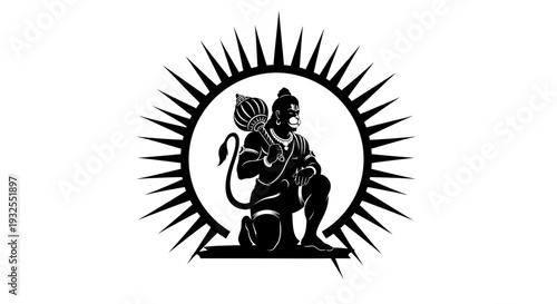 A black and white image of a man sitting in a sunburst