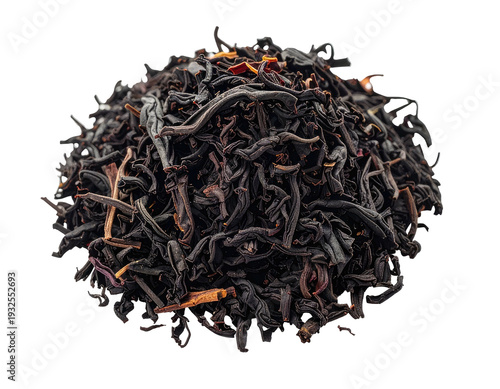 A pile of dark, dried tea leaves with hints of reddish-brown