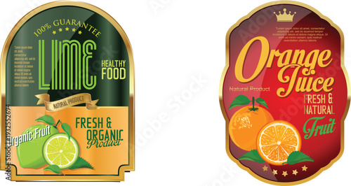 Labels for lime and orange juice bottles